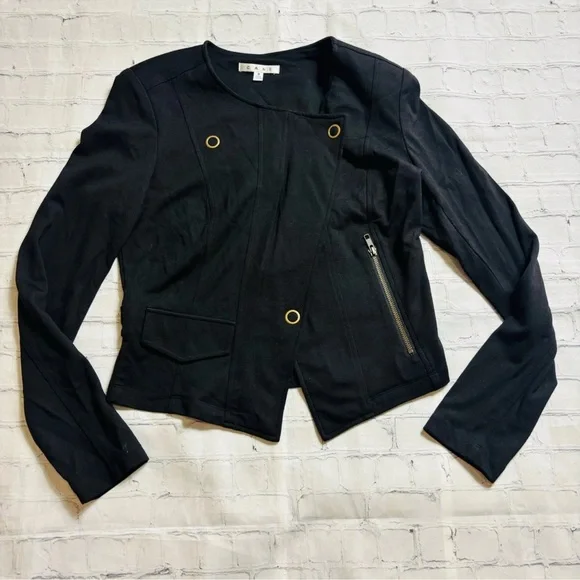 CAbi #615 Moto Blazer Jacket Womens Size S Black Ponte Knit Asymmetrical Zip - Picture 7 of 11